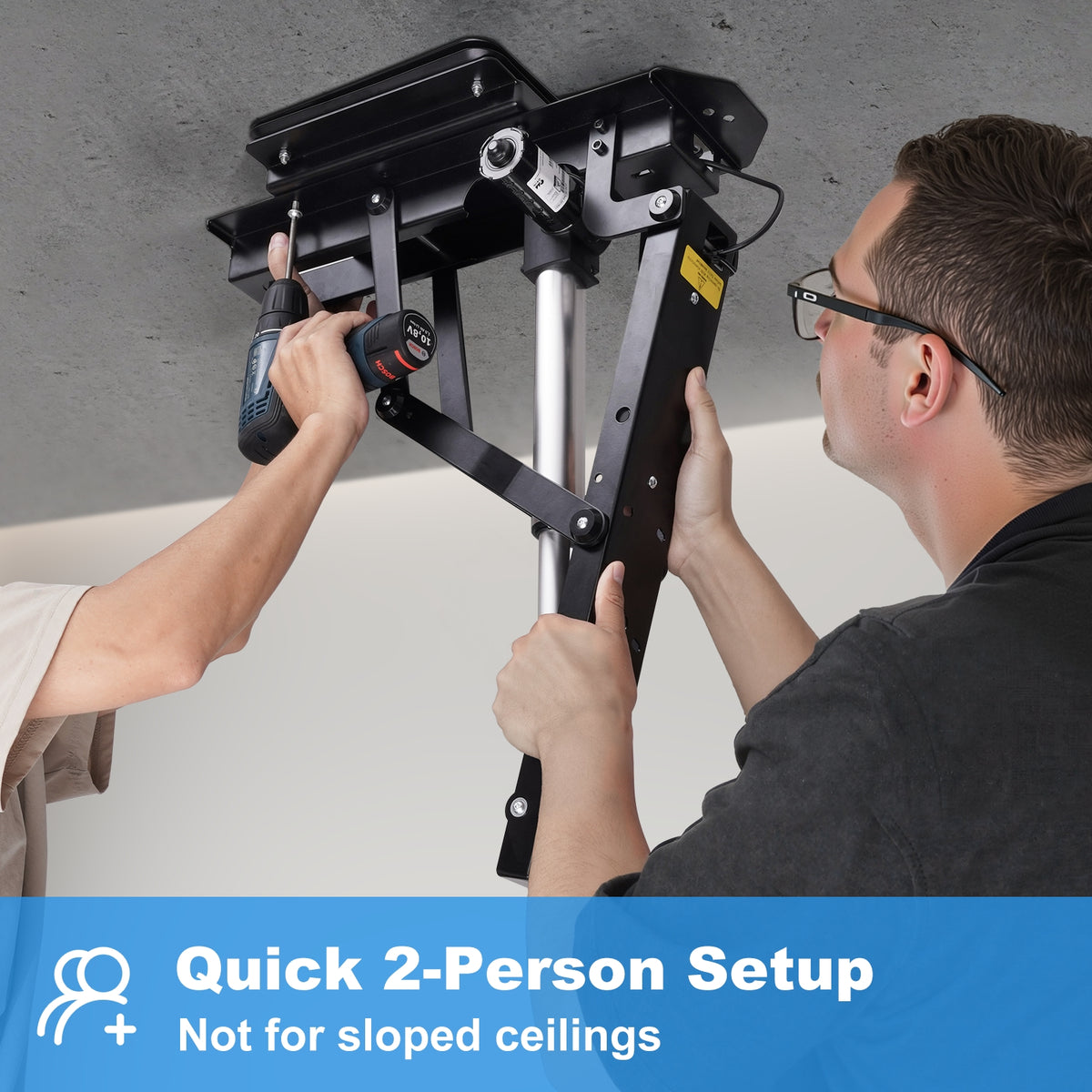 TOPSKY 360° Manual Swivel Motorized Ceiling TV Mount with 80° Electric Flip Down, Remote & App Control, 110 lbs Heavy Duty for 32–75” TVs, TV01.11(Flip Down + Swivel)
