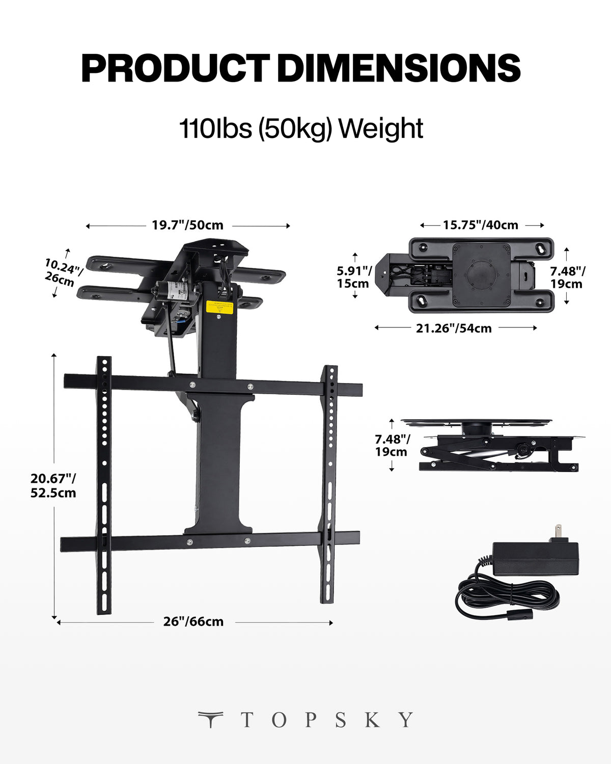 Motorized Ceiling TV Mount with 150° Ultra-Wide Swivel Rotation, Electric Flip Down TV Mount with App & Remote Control, Fits 32–75 Inch TVs up to 110 lbs, Quiet Overhead TV Bracket