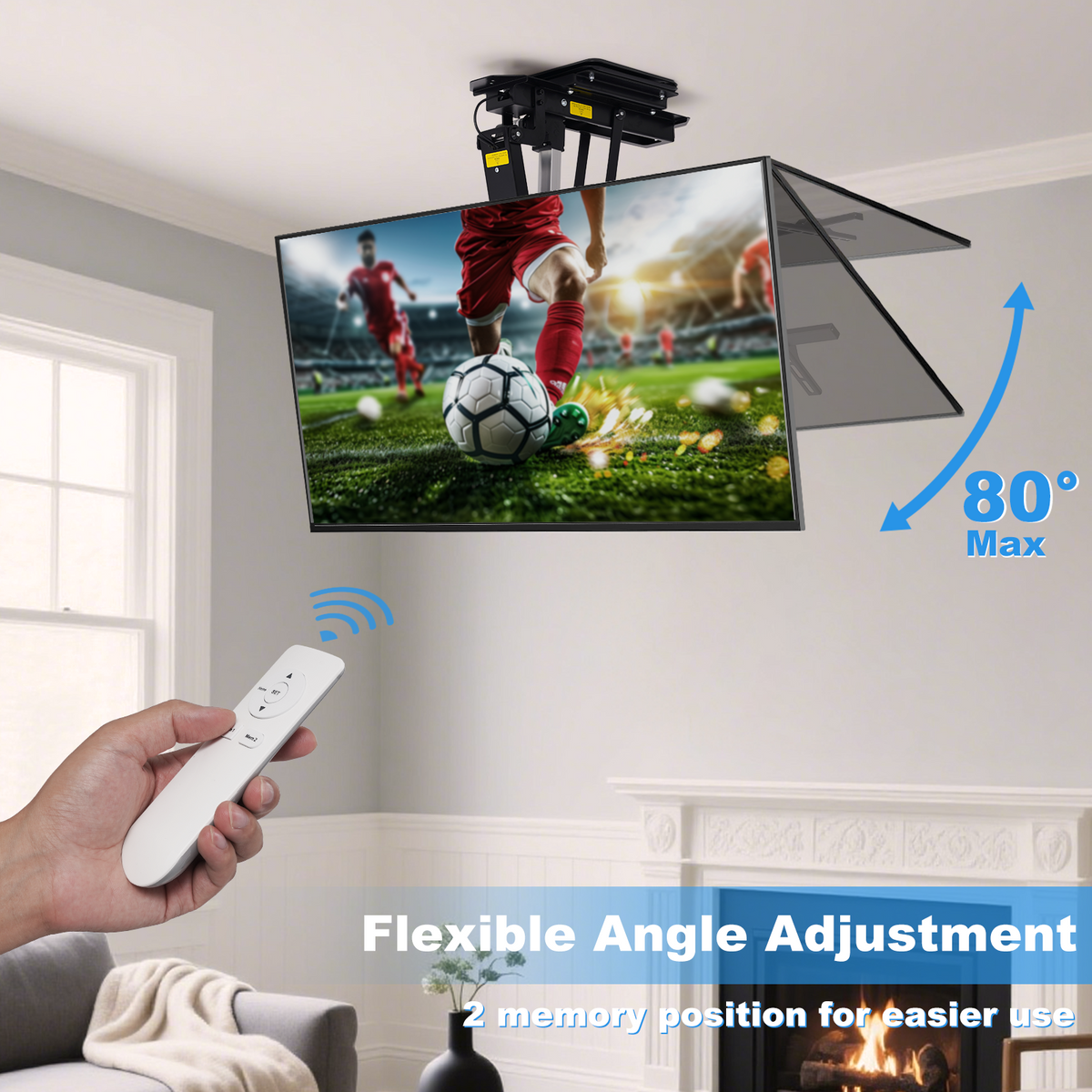 TOPSKY 360° Manual Swivel Motorized Ceiling TV Mount with 80° Electric Flip Down, Remote & App Control, 110 lbs Heavy Duty for 32–75” TVs, TV01.11(Flip Down + Swivel)
