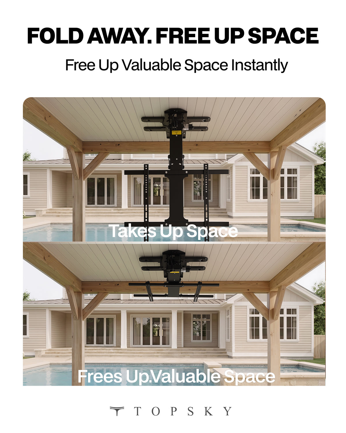 Motorized Ceiling TV Mount with 150° Ultra-Wide Swivel Rotation, Electric Flip Down TV Mount with App & Remote Control, Fits 32–75 Inch TVs up to 110 lbs, Quiet Overhead TV Bracket