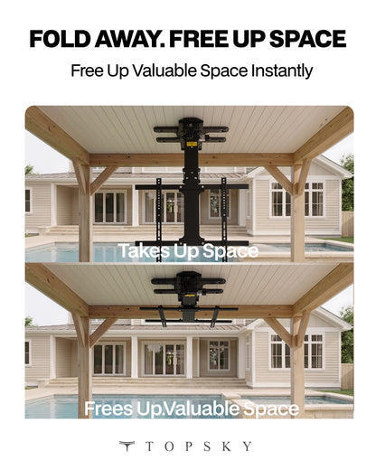 Motorized Ceiling TV Mount with 150° Ultra-Wide Swivel Rotation, Electric Flip Down TV Mount with App & Remote Control, Fits 32–75 Inch TVs up to 110 lbs, Quiet Overhead TV Bracket