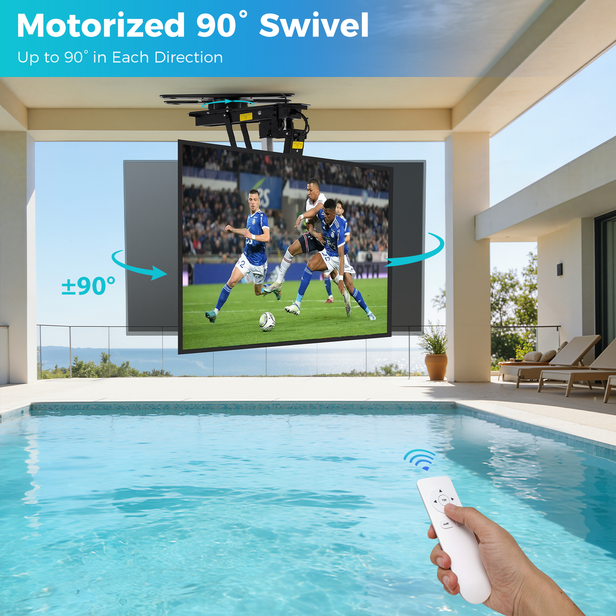 TOPSKY Motorized Ceiling TV Mount with ±90° Swivel, App & Remote Control