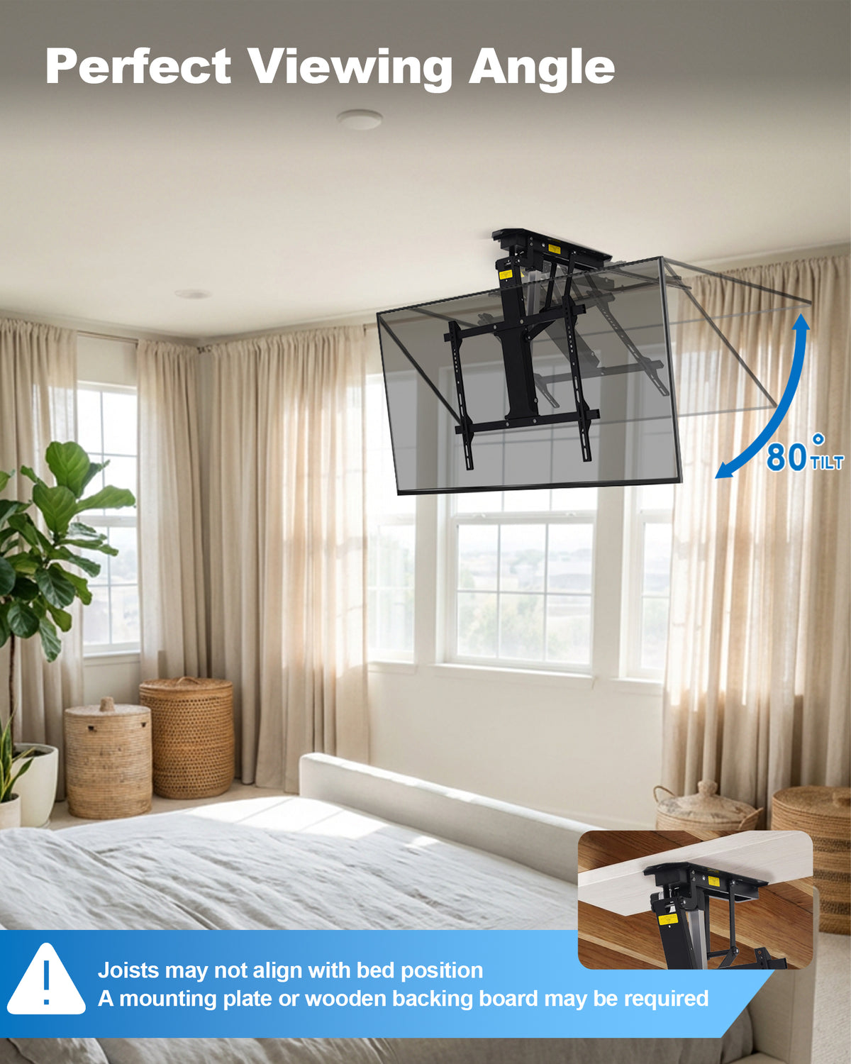 TOPSKY Electric Ceiling TV Mount with Remote, Motorized Drop Down TV Ceiling Mount for 32–70 Inch Flat & Curved TVs, Up to 88 lbs, VESA 600x400, Fits Flat & Pitched Ceilings, Black