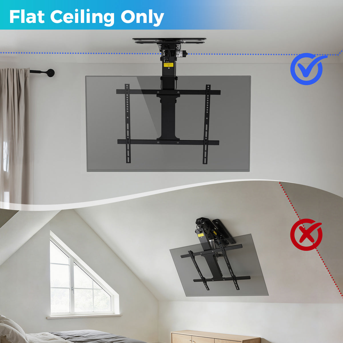 TOPSKY Motorized Ceiling TV Mount with ±90° Swivel, App & Remote Control