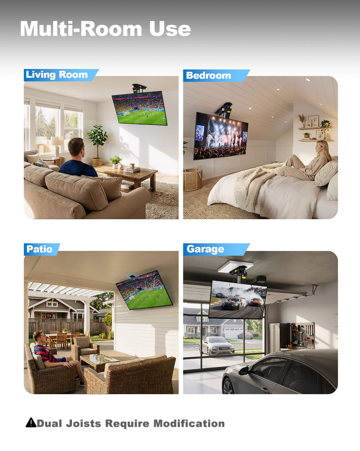 TOPSKY Electric Ceiling TV Mount with Remote, Motorized Drop Down TV Ceiling Mount for 32–70 Inch Flat & Curved TVs, Up to 88 lbs, VESA 600x400, Fits Flat & Pitched Ceilings, Black
