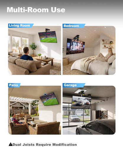 TOPSKY Electric Ceiling TV Mount with Remote, Motorized Drop Down TV Ceiling Mount for 32–70 Inch Flat & Curved TVs, Up to 88 lbs, VESA 600x400, Fits Flat & Pitched Ceilings, Black