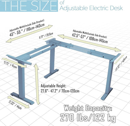 TOPSKY 3 Motor L Shaped Electric Standing Desk Frame 270 lb Capacity