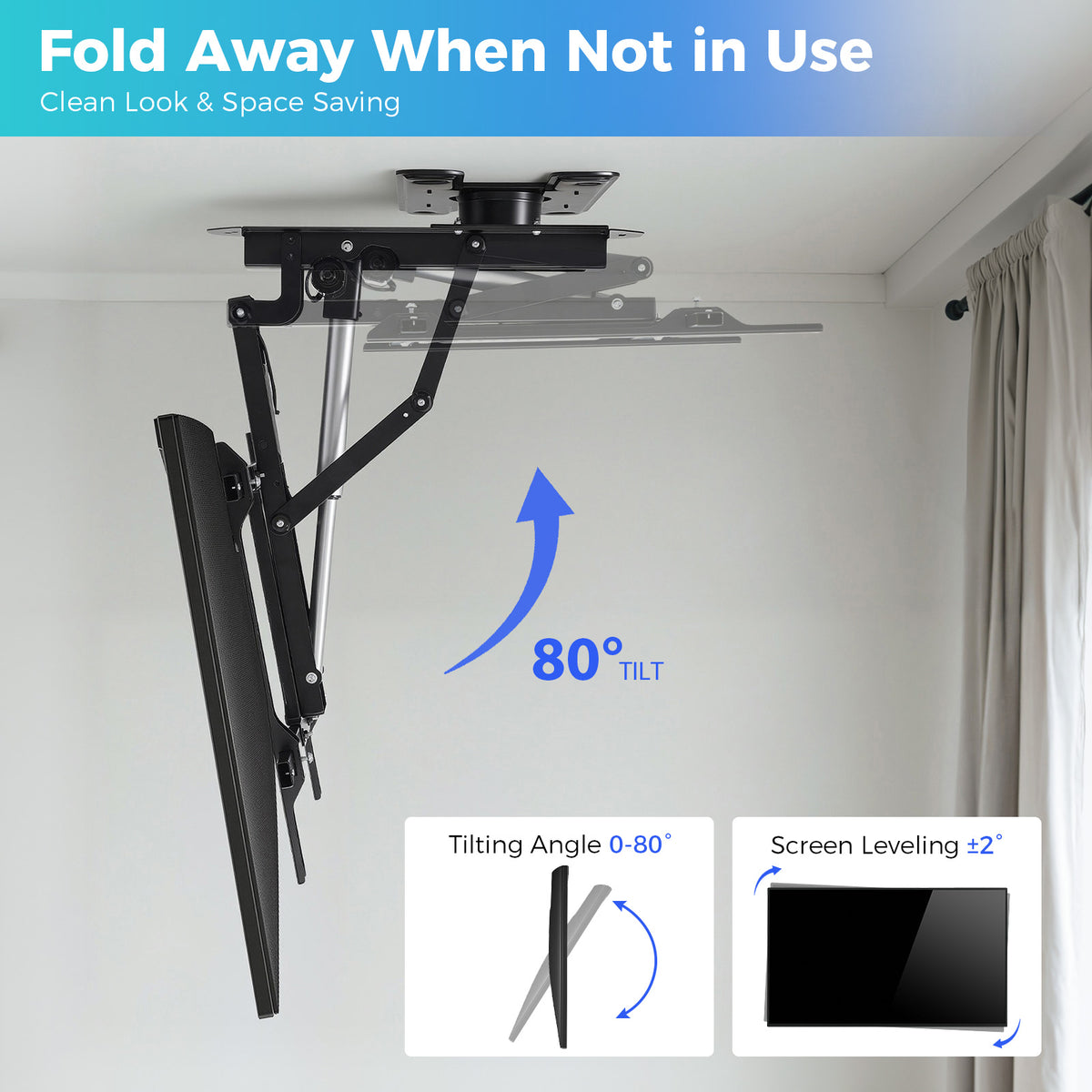 TOPSKY Motorized Ceiling TV Mount with ±90° Swivel, App & Remote Control