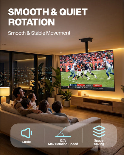 TOPSKY Motorized Ceiling TV Mount ±150° Swivel, Smart App & Remote Control, Fits 32–75 Inch TVs, Supports 110 lbs