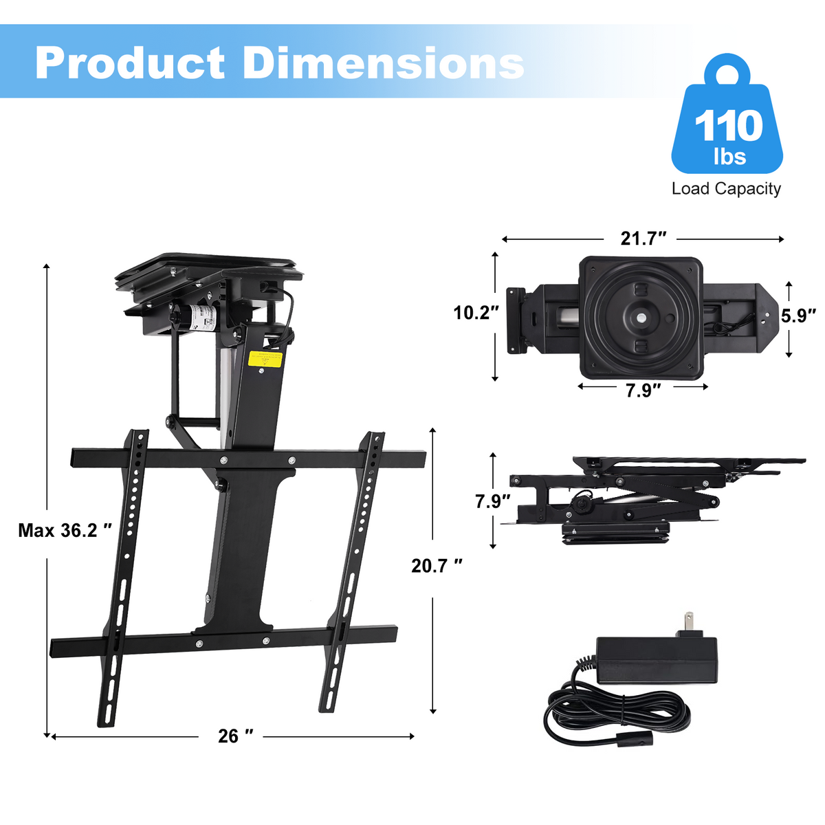 TOPSKY 360° Manual Swivel Motorized Ceiling TV Mount with 80° Electric Flip Down, Remote & App Control, 110 lbs Heavy Duty for 32–75” TVs, TV01.11(Flip Down + Swivel)