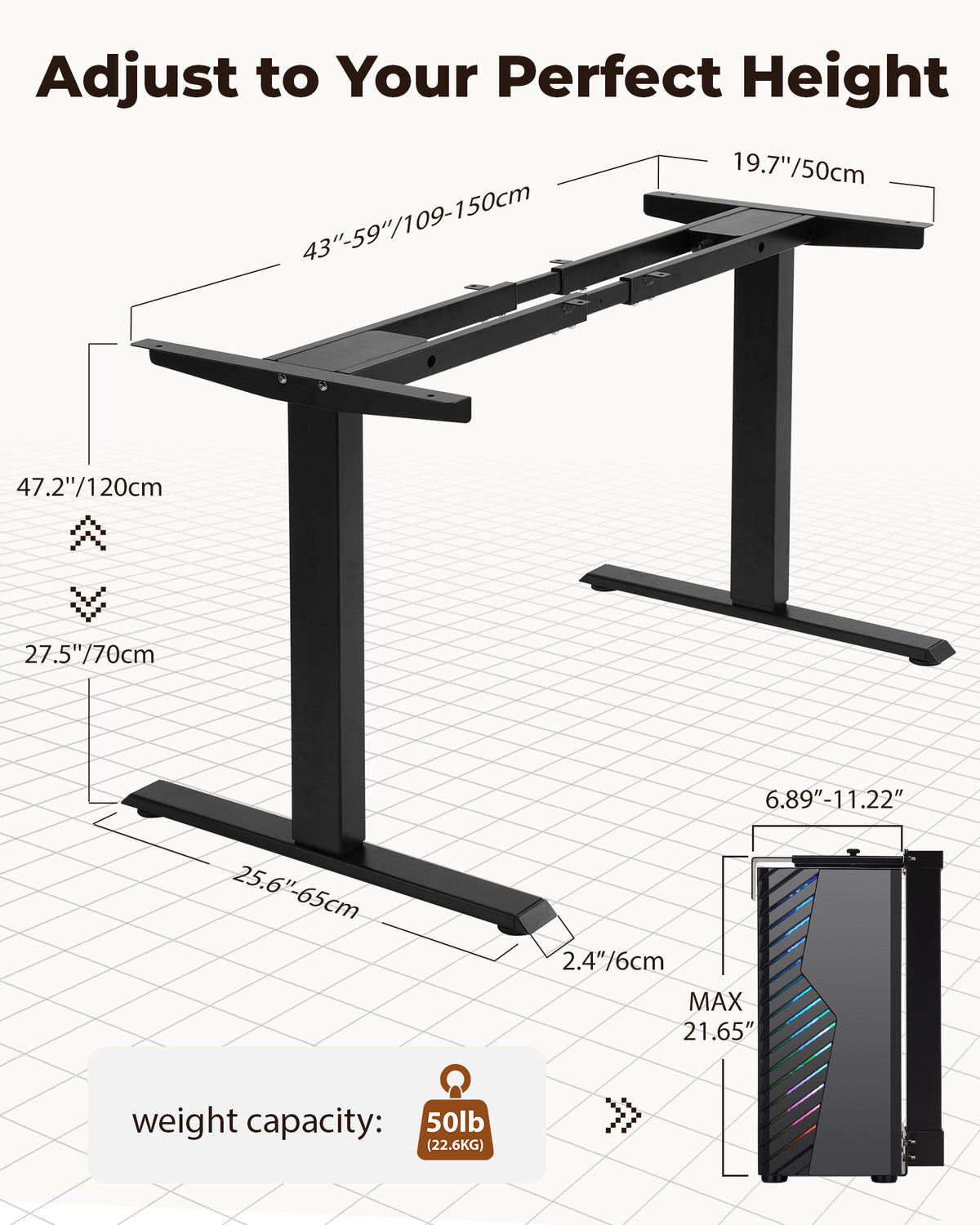 TOPSKY Dual Motor Standing Desk Frame with CPU Holder, Height Adjustable