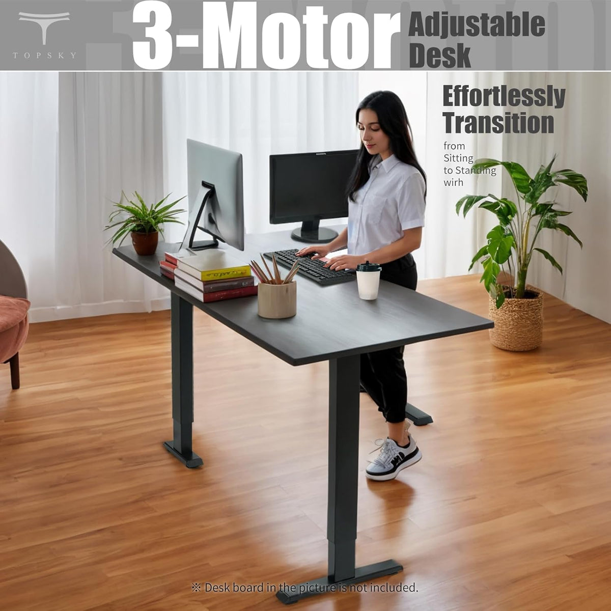 TOPSKY 3 Motor L Shaped Electric Standing Desk Frame 270 lb Capacity