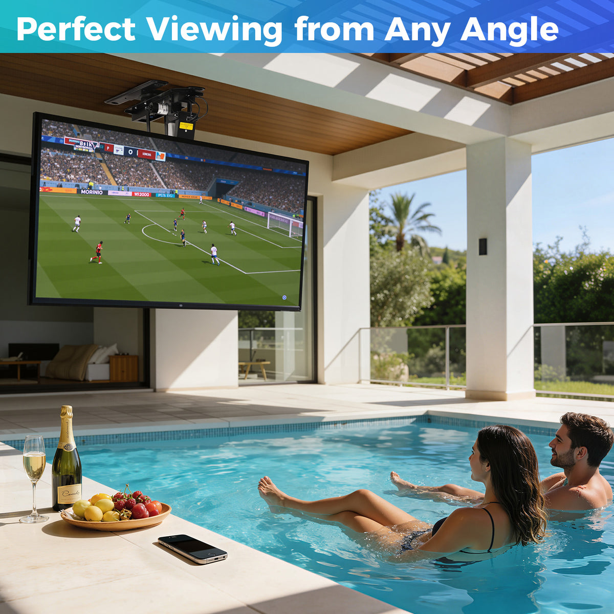 TOPSKY Motorized Ceiling TV Mount with ±90° Swivel, App & Remote Control