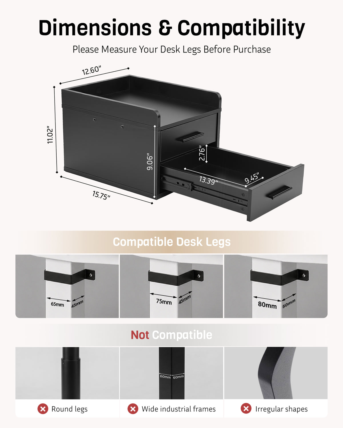 Under Desk Drawer for Standing Desk, No-Drill, Fully Assembled, 30 lbs