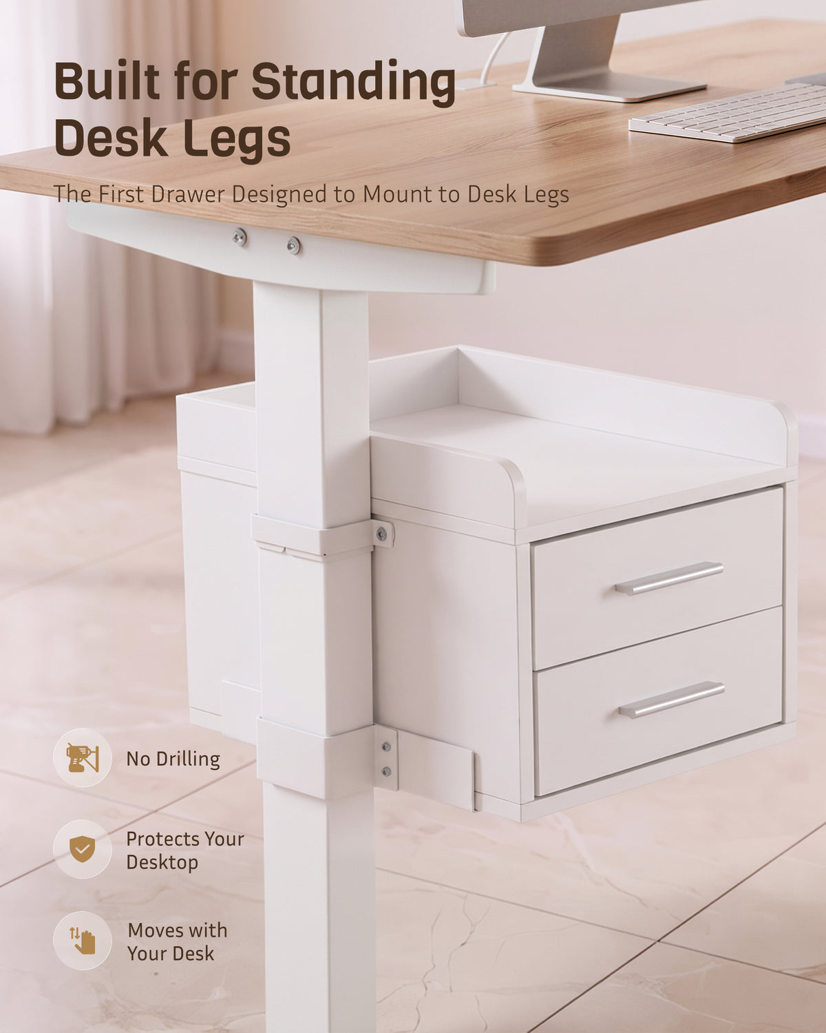 Under Desk Drawer for Standing Desk, No-Drill, Fully Assembled, 30 lbs
