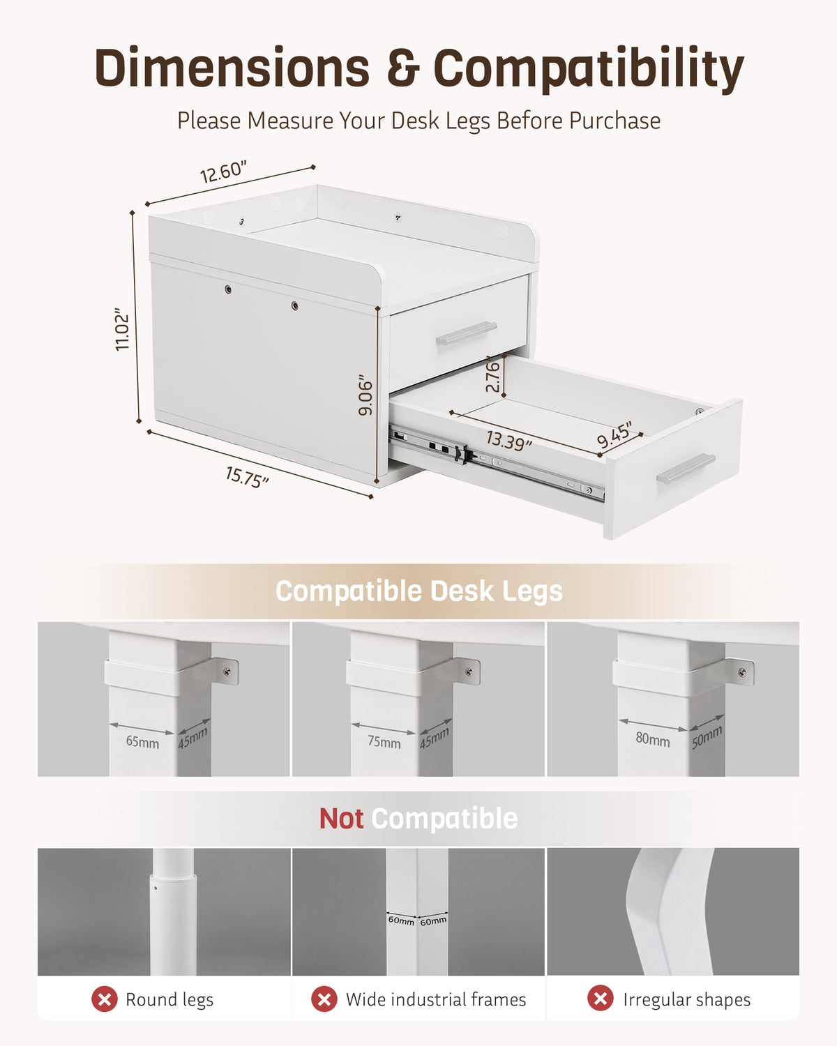 Under Desk Drawer for Standing Desk, No-Drill, Fully Assembled, 30 lbs